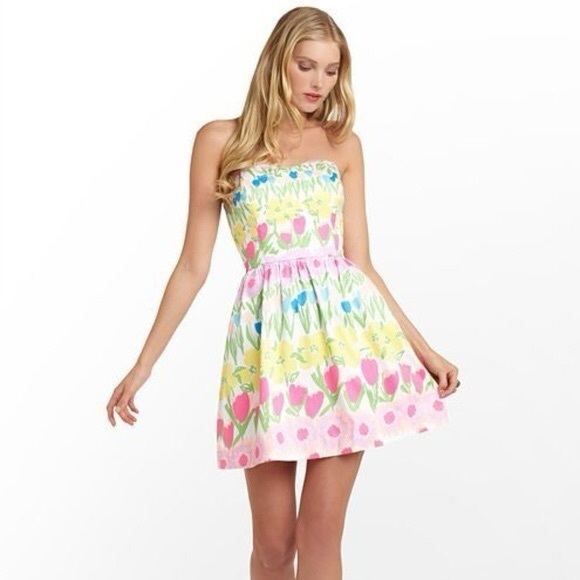 Lilly Pulitzer Dresses & Skirts - Lilly Pulitzer Floral Tulips Payton Strapless Line Dress Size 2